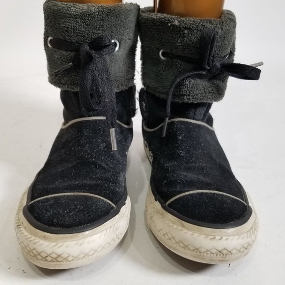 Converse High Top Ankle Boot Black Cuffed Fur Zip Chuck Taylor 12 Junior - Picture 2 of 15